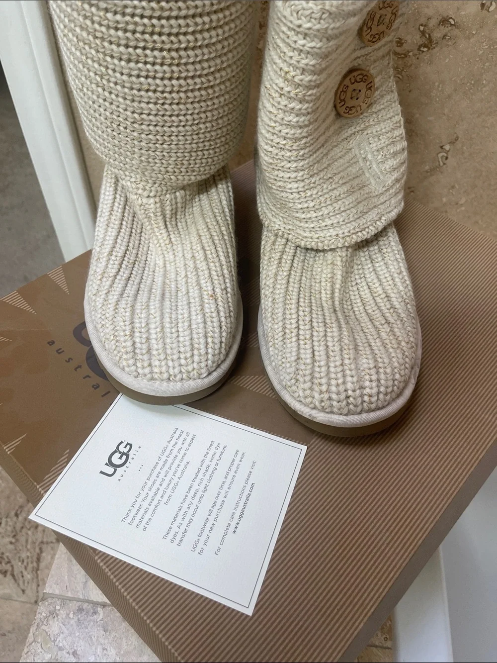 UGG Knit Button Fold-Over Boot - Cream